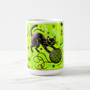 Lime Green Cat Yarn Coffee Mug