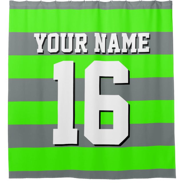 Lime Green Charcoal Sports Jersey Preppy Stripe Shower Curtain (Front)