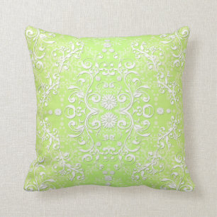 Lime Green Chartreuse Floral Damask Cushion