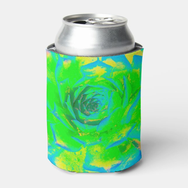 Lime Green Chartreuse Succulent Sedum Rosette Can Cooler (Can Front)