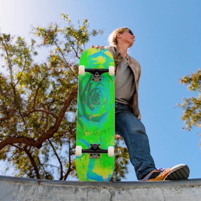 Lime Green Chartreuse Succulent Sedum Rosette Skateboard (Outdoor 1)