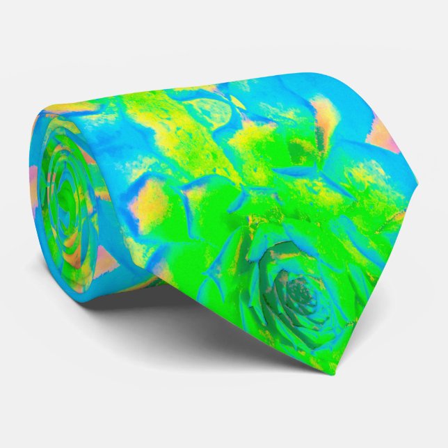 Lime Green Chartreuse Succulent Sedum Rosette Tie (Rolled)