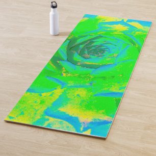 Lime Green Chartreuse Succulent Sedum Rosette Yoga Mat