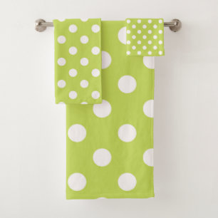 Lime Green Chartreuse & White Polka Dots Dot Bath Towel Set