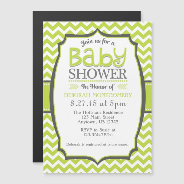 Lime Green Chevron Magnetic Baby Shower Invite (Front/Back)