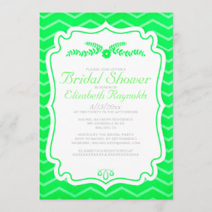 Lime Green Chevron Stripes Bridal Shower Invites