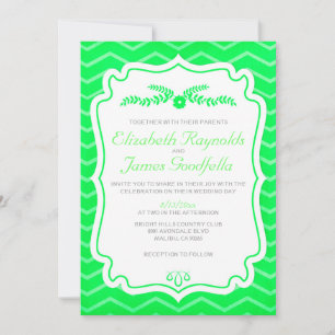 Lime Green Chevron Stripes Wedding Invitations