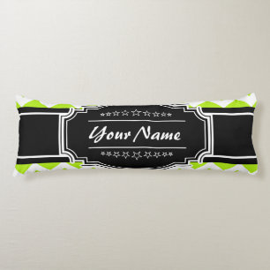 Lime Green Chevron with Black Personalised Name Body Cushion
