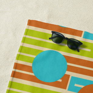 Lime Green, Cinnamon Brown, Turquoise Rectangles Beach Towel