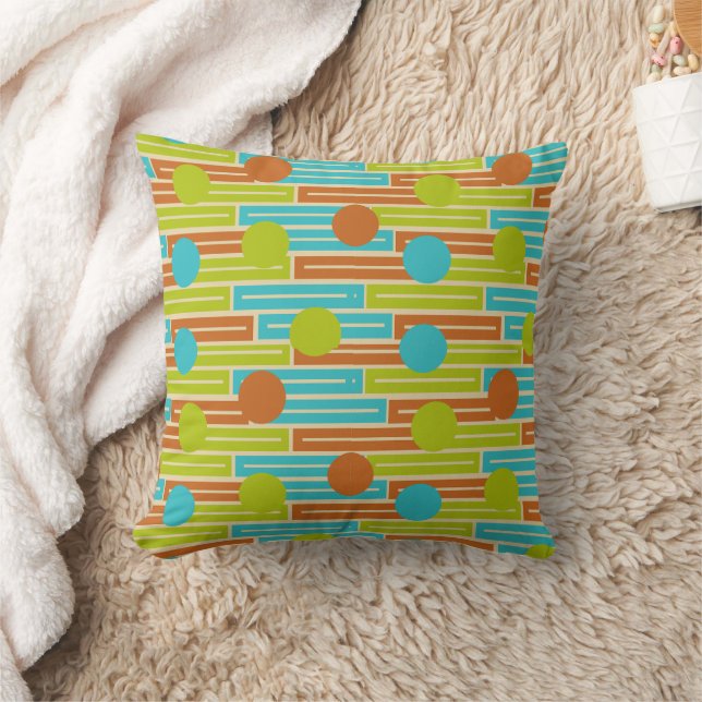 Lime Green, Cinnamon Brown, Turquoise Rectangles Cushion (Blanket)