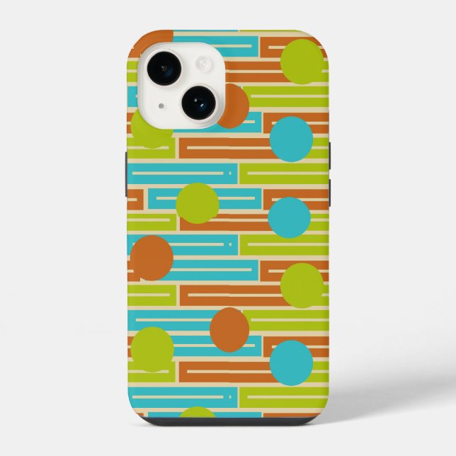 Lime Green, Cinnamon Brown, Turquoise Rectangles iPhone Case (Back)