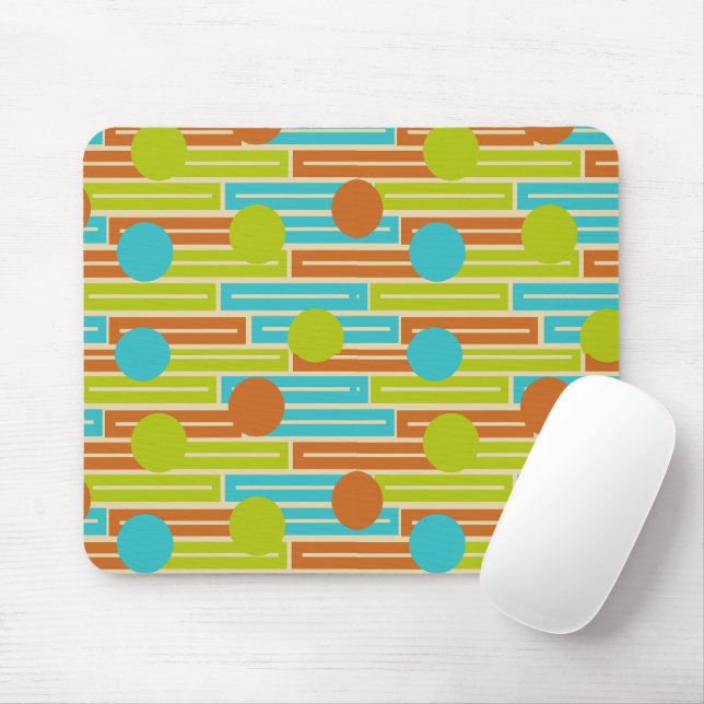 Lime Green, Cinnamon Brown, Turquoise Rectangles Mouse Pad (With Mouse)