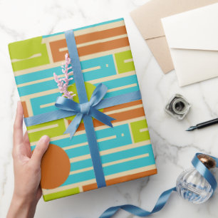 Lime Green, Cinnamon Brown, Turquoise Rectangles Wrapping Paper