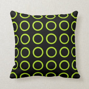 Lime Green Circles Black Cushion