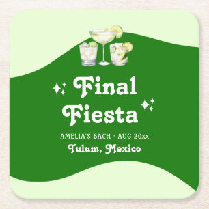 Lime Green Citrus Final Fiesta Bachelorette Square Paper Coaster