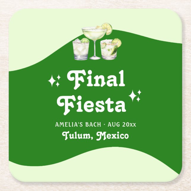 Lime Green Citrus Final Fiesta Bachelorette Square Paper Coaster (Front)