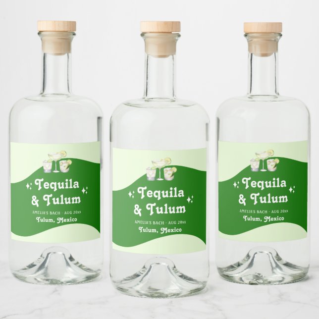 Lime Green Citrus Tequila & Tulum Bachelorette Liquor Bottle Label (Bottles)