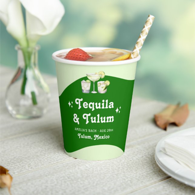 Lime Green Citrus Tequila & Tulum Bachelorette Paper Cups (Insitu)