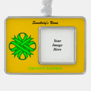 Lime Green Clover Rbn Tmpl(H-O) by Kenneth Yoncich Silver Plated Framed Ornament