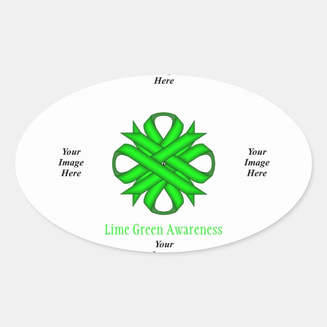 Lime Green Clover Ribbon Template by K Yoncich Oval Sticker (Front)