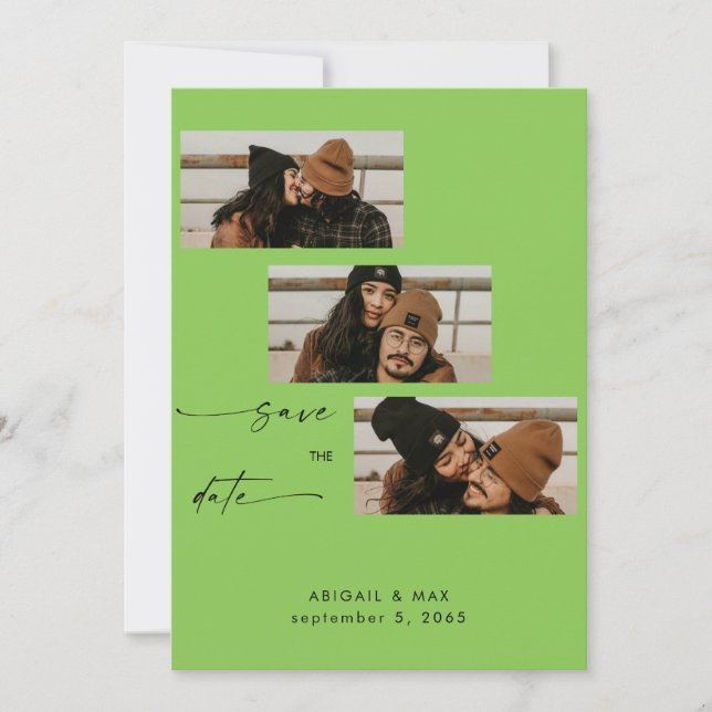 Lime Green Collage Photo Wedding Save the Date (Front)