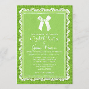 Lime Green Country Burlap Wedding Invitations