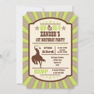 Lime Green Cowboy Rodeo Birthday Party Invitation