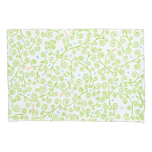 Lime Green Curlicue Vines   Whimsical Pattern Pillowcase