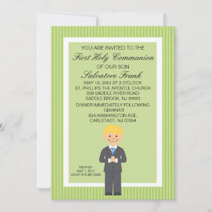 Lime Green Cute First Communion Boy Invitation