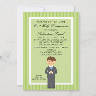 Lime Green Cute First  Communion Boy Invitation