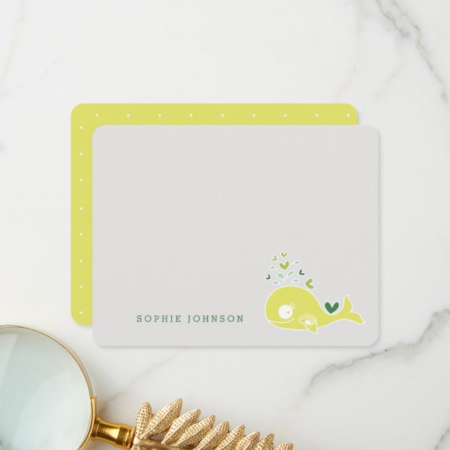 Lime Green Cute Pregnant Mummy Whale Baby Shower Thank You Card (Front/Back In Situ)