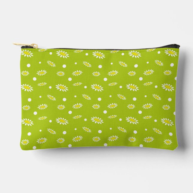 Lime Green Daisy Polka Dot Retro Spring Pattern Accessory Pouch (Front)
