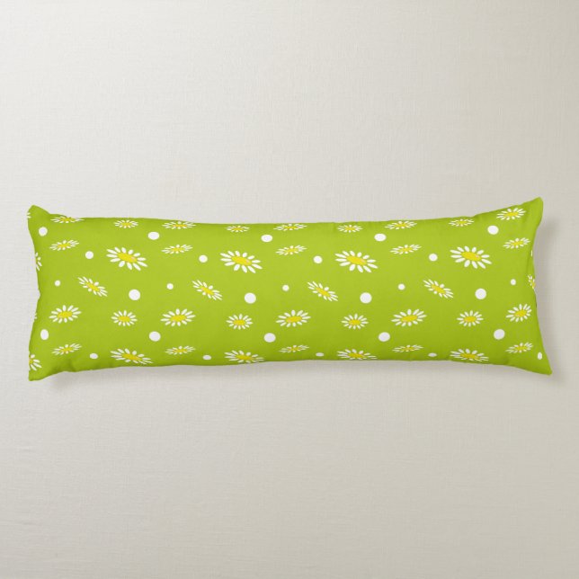 Lime Green Daisy Polka Dot Retro Spring Pattern Body Cushion (Back)