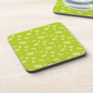Lime Green Daisy Polka Dot Retro Spring Pattern Coaster