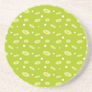 Lime Green Daisy Polka Dot Retro Spring Pattern Coaster