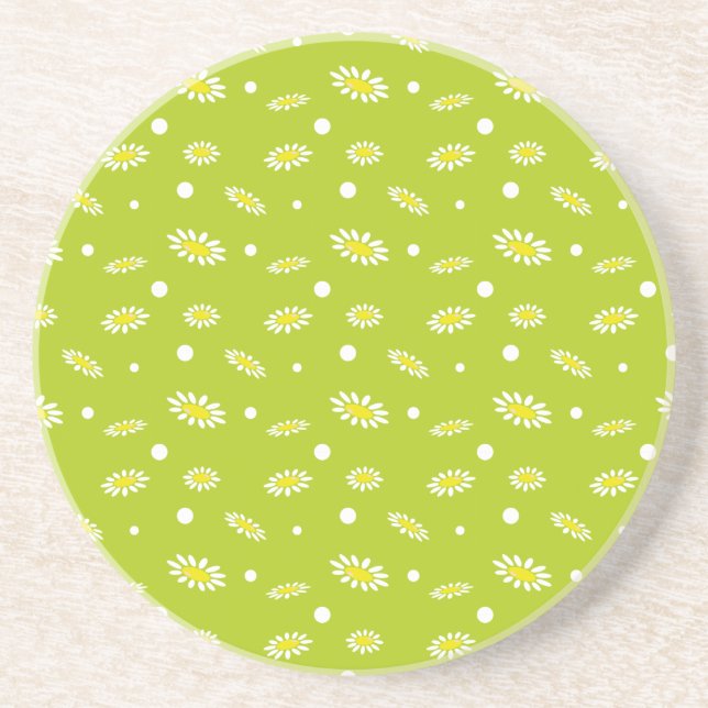 Lime Green Daisy Polka Dot Retro Spring Pattern Coaster (Front)