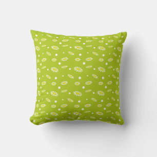 Lime Green Daisy Polka Dot Retro Spring Pattern Cushion