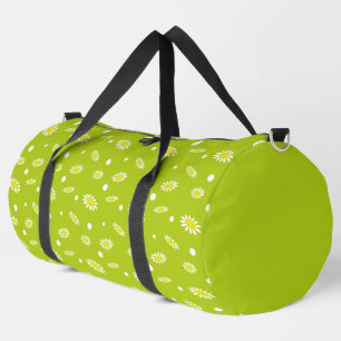 Lime Green Daisy Polka Dot Retro Spring Pattern Duffle Bag