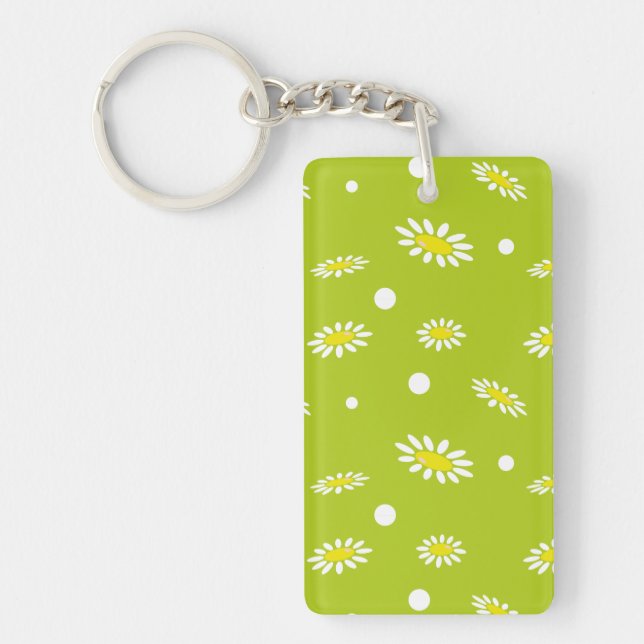 Lime Green Daisy Polka Dot Retro Spring Pattern Key Ring (Front)