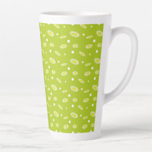 Lime Green Daisy Polka Dot Retro Spring Pattern Latte Mug