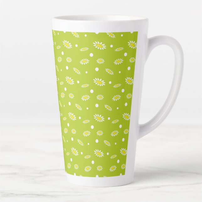 Lime Green Daisy Polka Dot Retro Spring Pattern Latte Mug (Right)