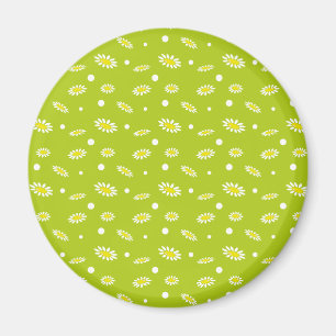 Lime Green Daisy Polka Dot Retro Spring Pattern Magnet