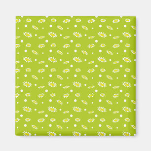 Lime Green Daisy Polka Dot Retro Spring Pattern Magnet