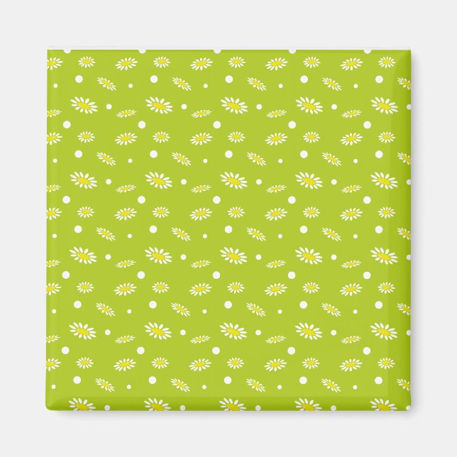 Lime Green Daisy Polka Dot Retro Spring Pattern Magnet (Front)