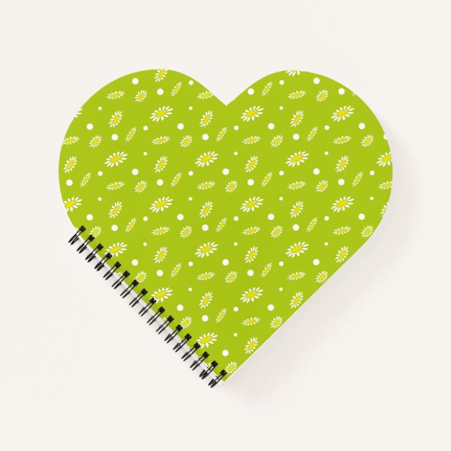 Lime Green Daisy Polka Dot Retro Spring Pattern Notebook (Front)