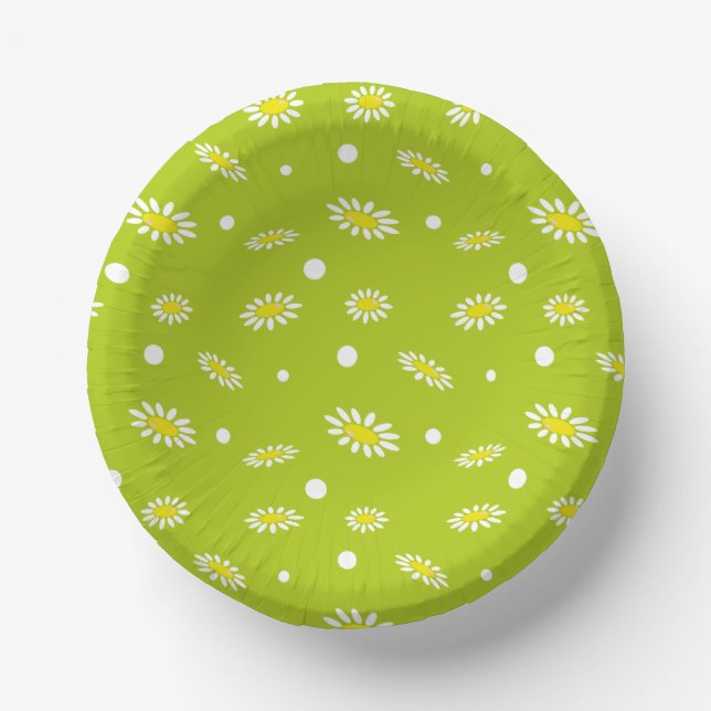 Lime Green Daisy Polka Dot Retro Spring Pattern Paper Plate (Front)