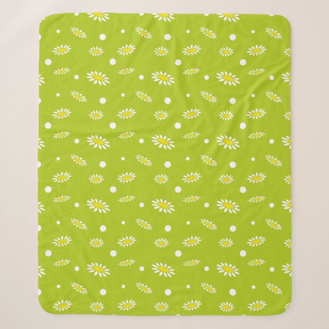 Lime Green Daisy Polka Dot Retro Spring Pattern Sherpa Blanket (Front)