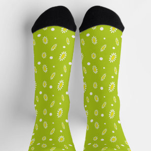 Lime Green Daisy Polka Dot Retro Spring Pattern Socks