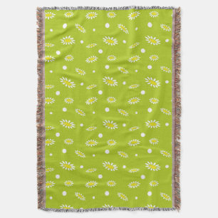 Lime Green Daisy Polka Dot Retro Spring Pattern Throw Blanket
