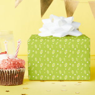 Lime Green Daisy Polka Dot Retro Spring Pattern Wrapping Paper